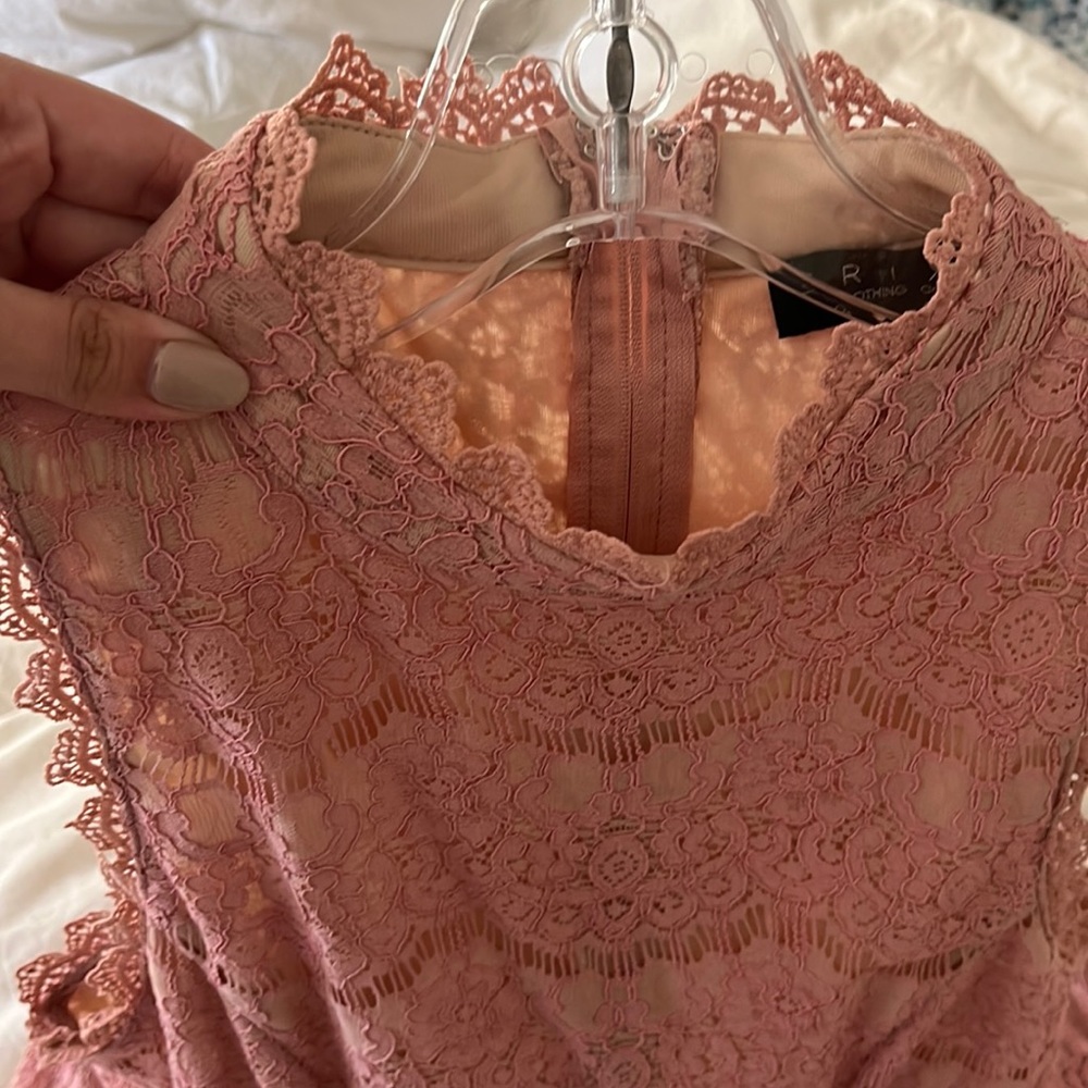 Pink & Nude Crochet Mock Neck Sleeveless Dress - Picture 6 of 8